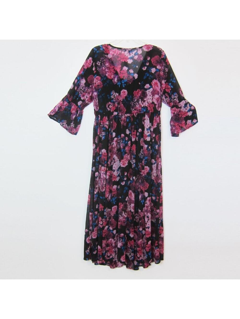 Torrid Maxi Dress 0 Large 12 Pink Purple Blue Floral Chiffon & Black Slip NEW - Picture 7 of 15